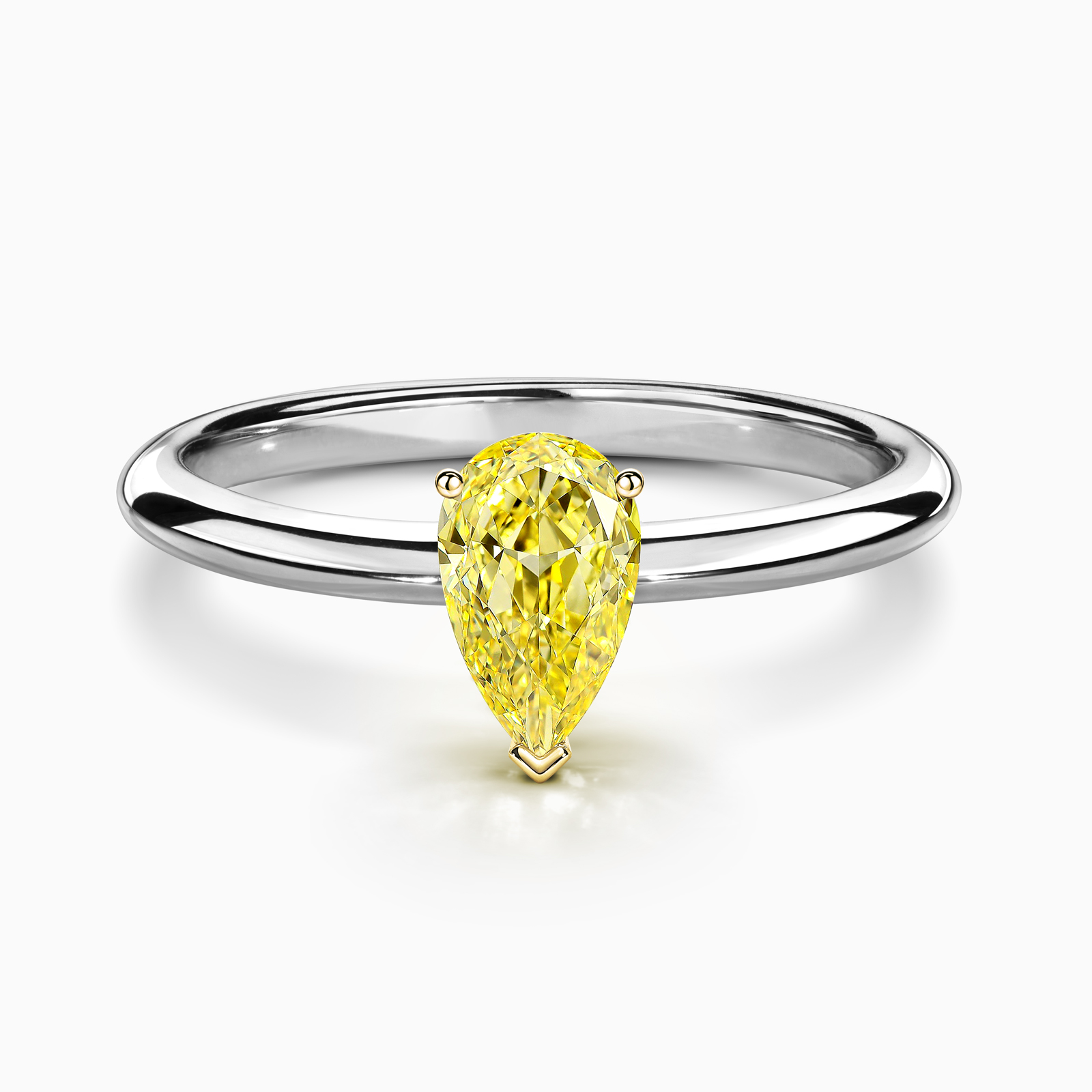 Лаконичное женское кольцо с желтым бриллиантом огранки груша